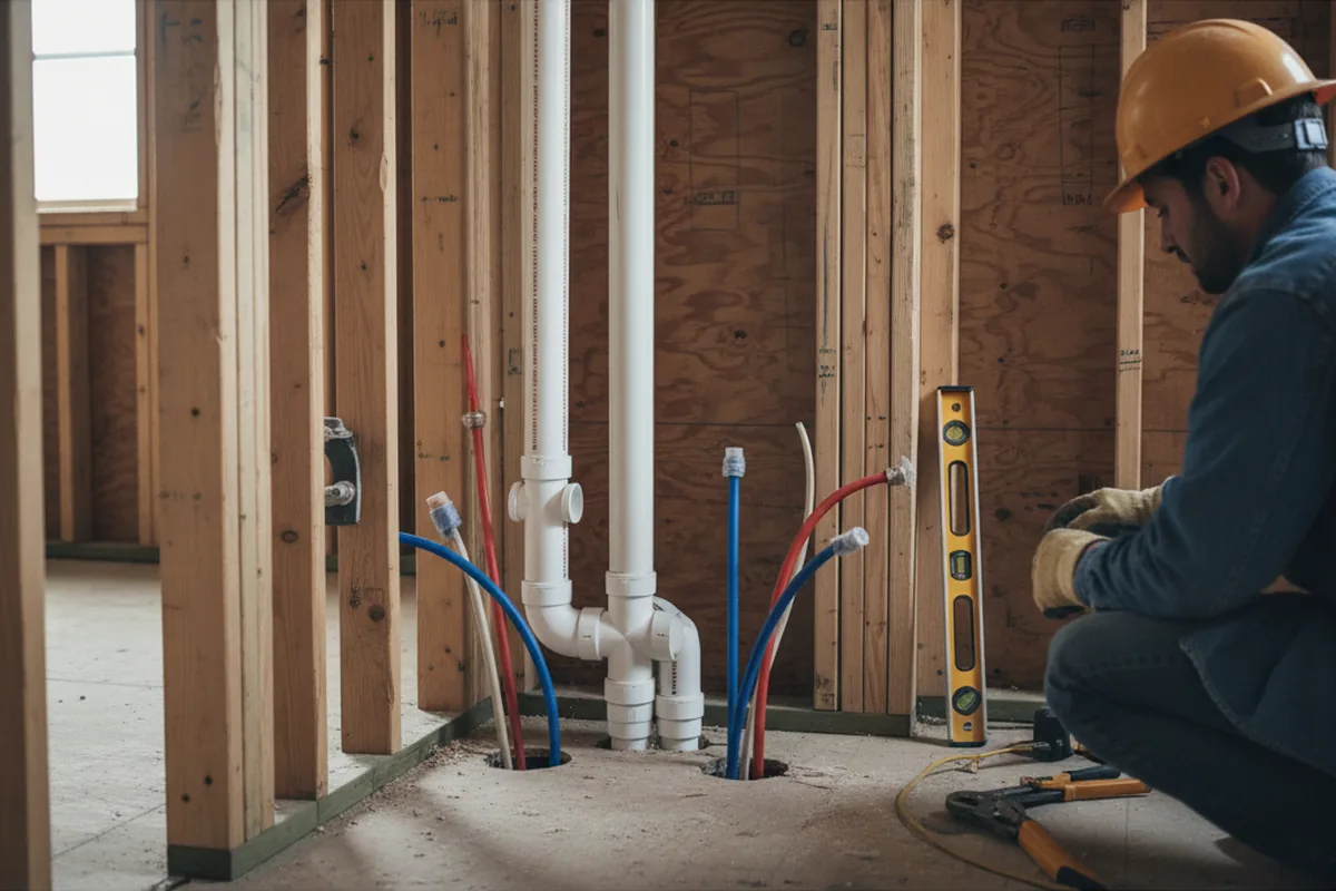 Drain and supply rough-in during Sump Pump Repair in Rainier
